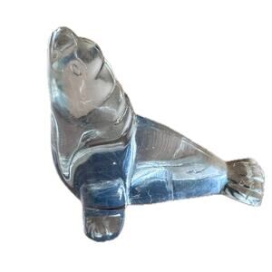 Vintage Clear Glass Seal Figurine Paperweight
